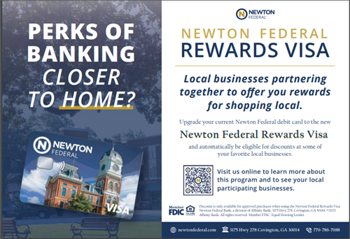 Reward yourself by using your Newton Federal Rewards Visa at participating local businesses. 