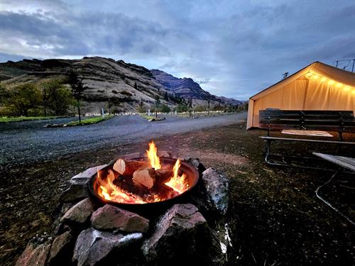 Fire pit by wall tent