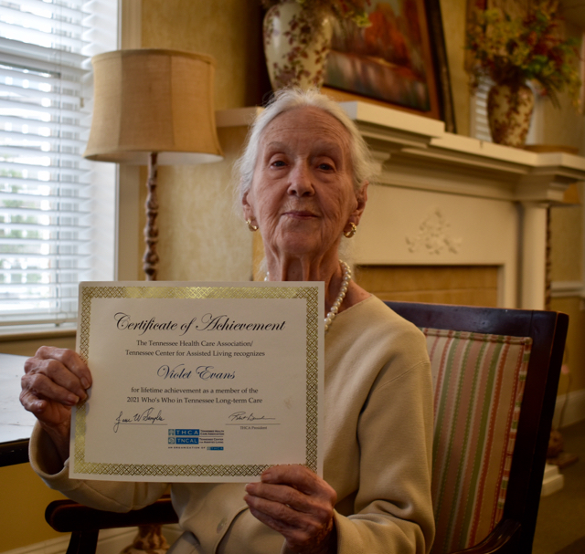 TREZEVANT MEMORY CARE RESIDENT, VIOLET EVANS, NAMED TO THCA/TNCAL WHO’S