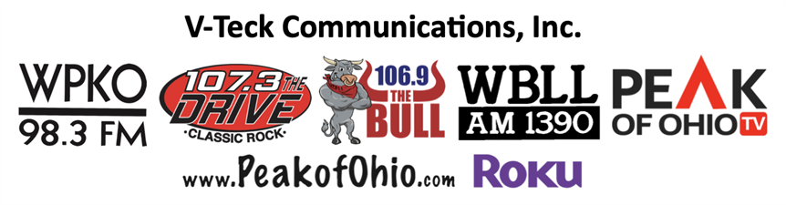 98.3 WPKO, 1390 WBLL, 107.3 The Drive, 106.9 The Bull,  PeakofOhio.com & PeakofOhioTV.com