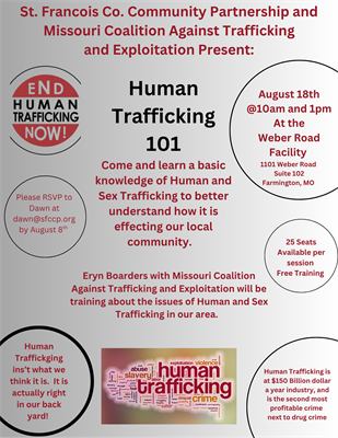 St. Francois County Community Partnership and MoCATE to Host Free Human Trafficking Awareness Training