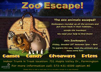 Join Us for a Fun-Filled ''Zoo Escape'' Trunk N Treat Event!