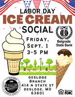 Free Labor Day Ice Cream Social at Belgrade State Bank