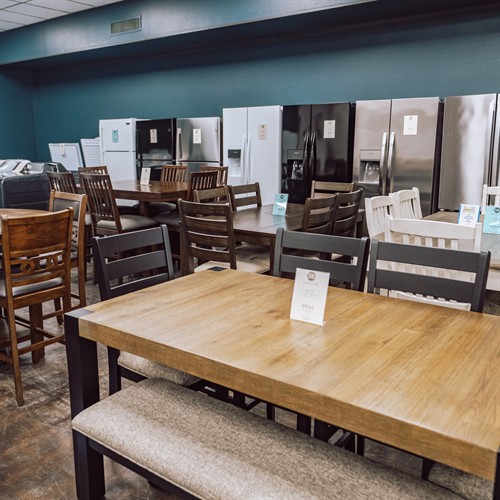 Dining room furniture available with flexible financing options.