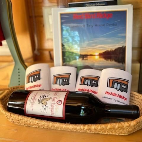 Our well provisioned welcome basket includes wine from a local winery.