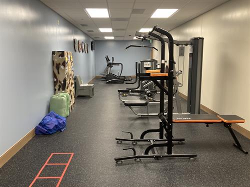 We have a military-only gym that is used by servicemembers during their inpatient stay. One hour of physical training built into their daily schedule. We have a military-only gym that is used by servicemembers during their inpatient stay. One hour of physical training built into their daily schedule.