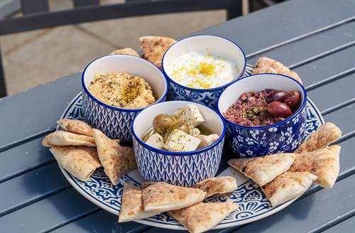 Shareable Greek dips, pita and meze at Nisi