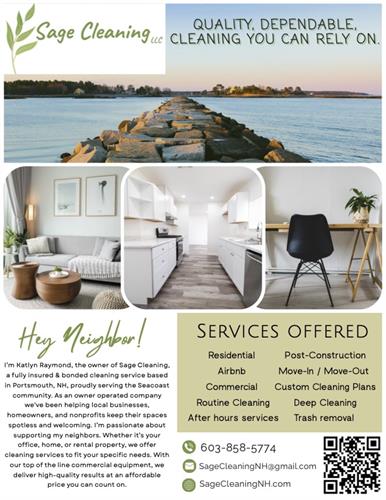 Sage Cleaning LLC | Portsmouth, NH Phone: (603) 858-5774 www.sagecleaningnh.com