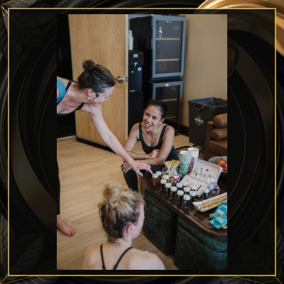 A candid community gathering at Vitara Hot Yoga in Seabrook.