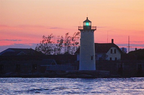 Sunset view of  Portsmouth Harbor Lighthouse from Piscataqua River