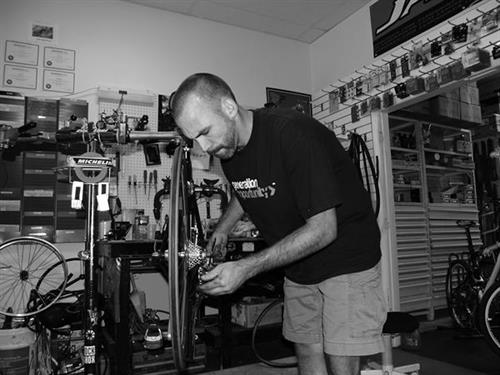 Head bicycle mechanic Dana Grover Head bicycle mechanic Dana Grover