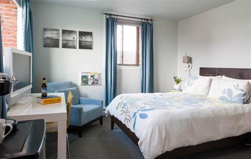 Portsmouth hotel rooms feature lots of light and a sleek design at the Ale House Inn. 