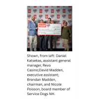 Service Dogs NH receives charitable gaming support from Revo Casino in Dover to assist service dog owners across the state