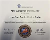 Lone Star Family Health Center Receives National Association of Community Health Center’s Advocacy Award