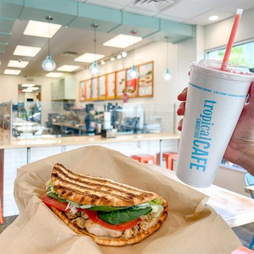 Flatbread Sandwich and Smoothie