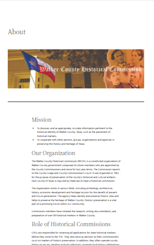 Walker County Historical Commission About page
