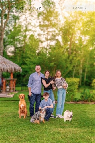 On-location family session at home, with the client's dogs — Greater Houston