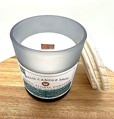 Grey Frosted Glass Candle: Exotic Floral Paradise