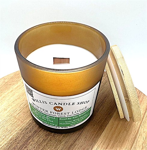 Amber Frosted Glass Candle: Winter Forest Lodge