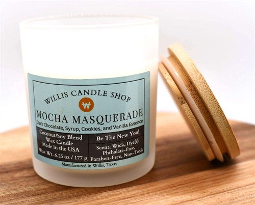 White Frosted Glass Candle: Mocha Masquerade