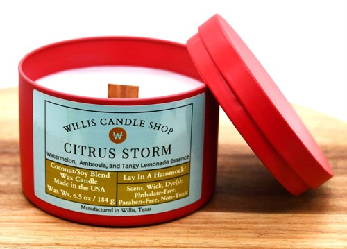 Red Tin Candle: Citrus Storm