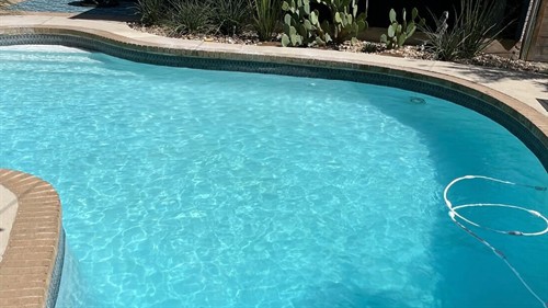 Using professional-grade manual vacuuming to remove sediment and ensure a thorough clean for this residential pool.