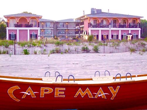 Photo of the front of the Periwinkle Inn from the Beach