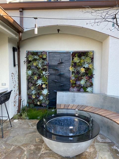 Calabasses- Back yard with Firepit, Seat, Water Wall and Living Wall