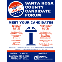 SAVE THE DATE: Santa Rosa County Candidate Forum in Navarre - July 23 and July 24, 2024