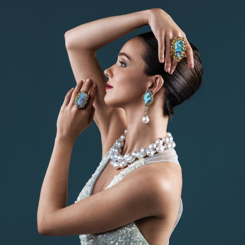 Featuring Dutch National Ballet Solist Laura Tosar with beautiful Australia South Sea Pearl necklaces, Australia Boulder Opals rings and earrings