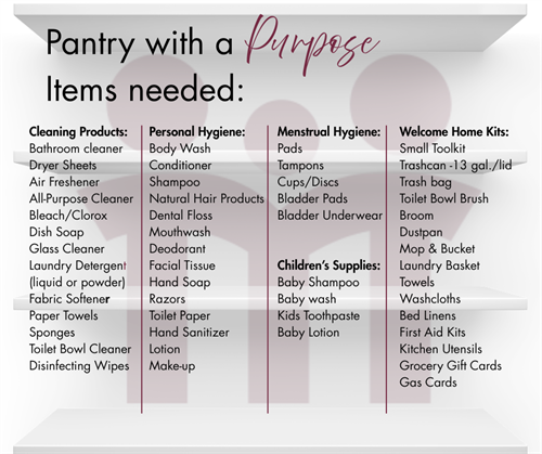 Pantry with a Purpose - supplying essential items not covered by SNAP or WIC