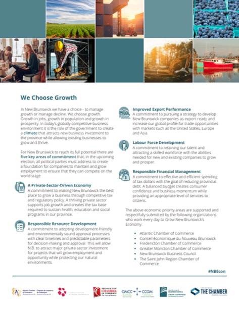 New Brunswick Business Community Seeks Platform Commitments to Focus on Growth of Priority Areas for the Provincial Economy