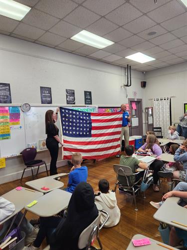 Flag etiquette classes with the 4th grade class at Fairview Elementary  