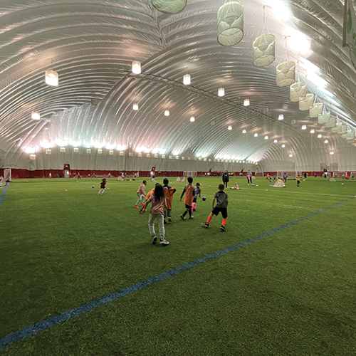 Our indoor space features five fields that are perfect for 3v3, 5v5, 7v7, and 9v9 soccer, as well as a smaller sixth field that is ideal for kids’ games and goalkeeper training.