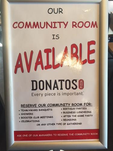 Beavercreek Donatos Community Room available for groups up to 50 people for meetings, parties, celebrations & more!
