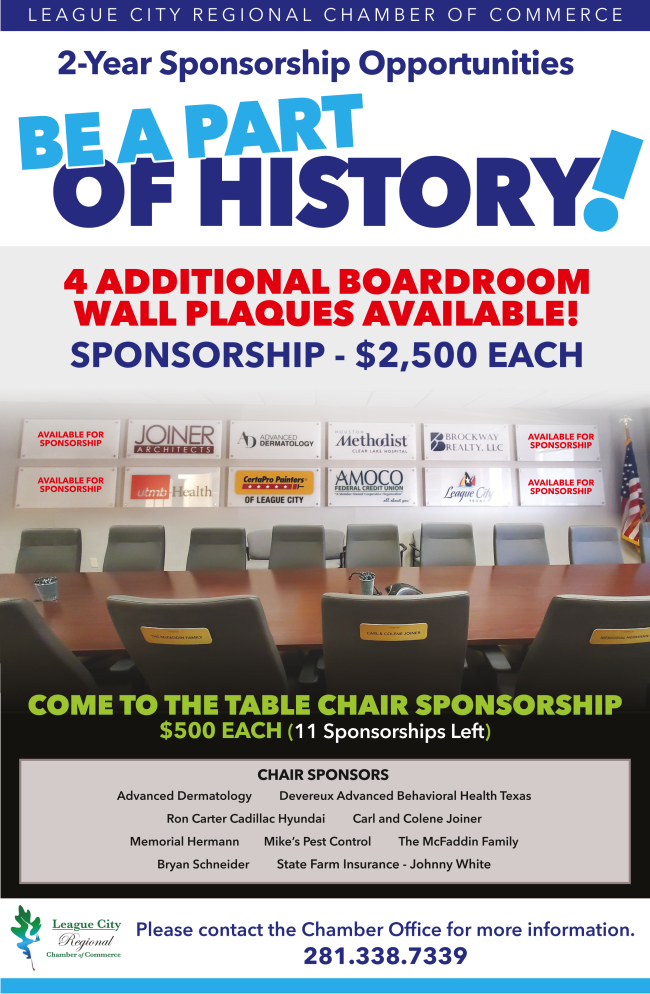 BE PART OF HISTORY: Cement your legacy in your chamber boardroom!