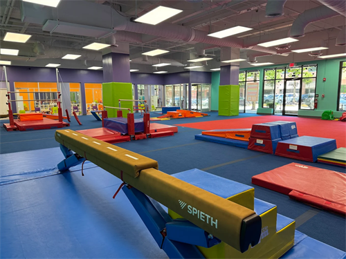 Our large gym can accommodate up to 18 kiddos for a class or more for events!