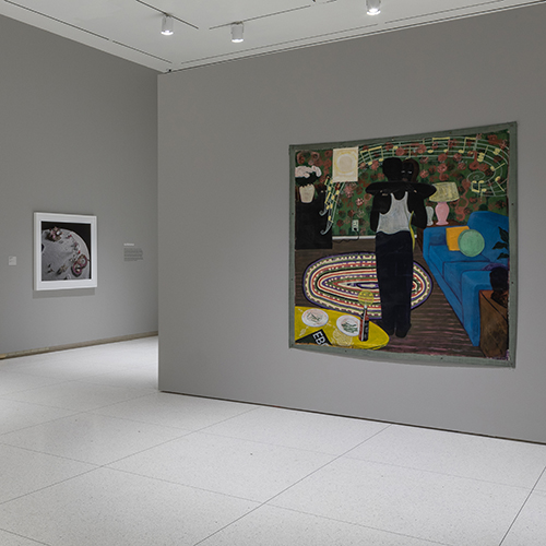 Installation view, Smart Museum of Art, showing work by Kerry James Marshall and Laura Letinsky.