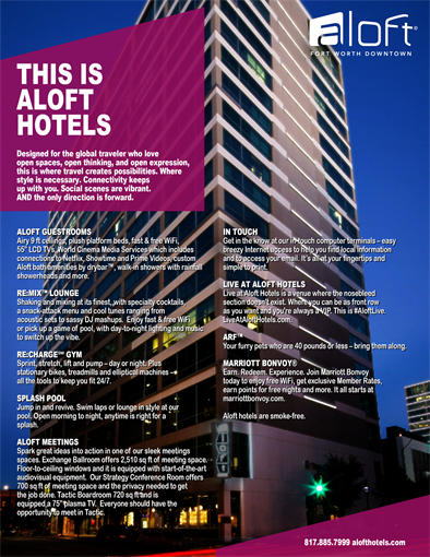 Aloft Fort Worth Downtown Hotel Fact Sheet Page 1