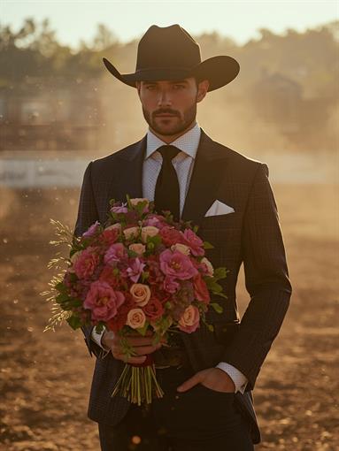 Gallery Image Masculine_and_gorgeous_cowboy_dresses_chic_holding_the_most_beautiful_boquet_of_flowers_in_a_rodeo_setting(1).jpeg