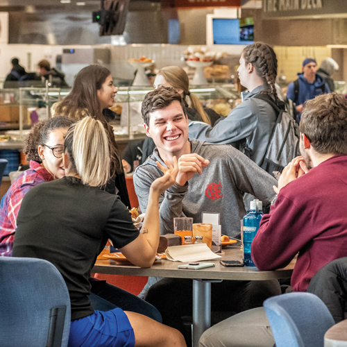 Students in the Crow's Nest Campus Restaurant. 