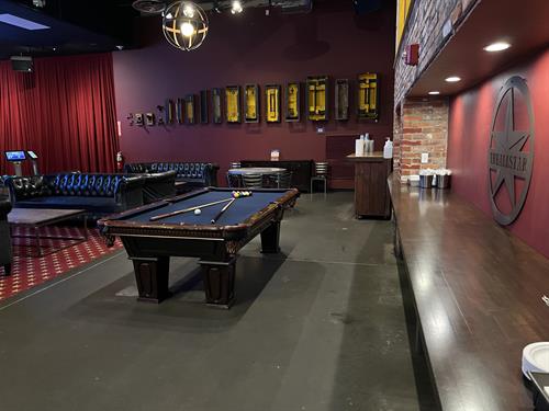 Our VIP room containing; 6 bowling lanes, bar area, pool table and LED video wall