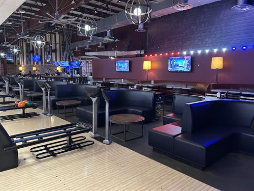 Our settee area for the main set of lanes