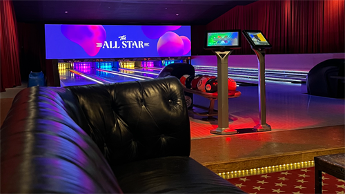 Our VIP room containing; 6 bowling lanes, bar area, pool table and LED video wall