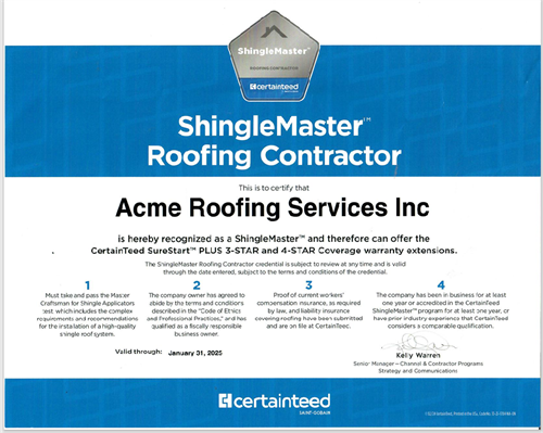 Certainteed Shingle Master Roofing Contractor 