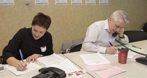 Terri and David compete for the most pledges at the Foundation's 3rd Annual Love Your Hospital Radiothon on 12-Feb