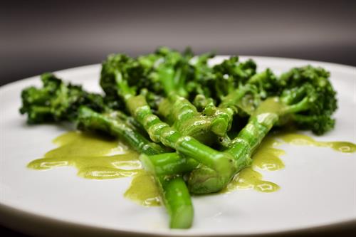 6/13 Partake Dine: Purple broccoli with garlic lemon herb emulsion.