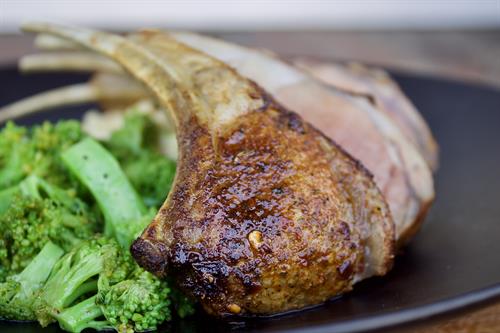 Cajun-rubbed lamb, creamy polenta, and sautéed broccoli. Cajun-rubbed lamb, creamy polenta, and sautéed broccoli.