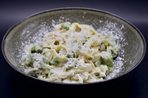6/13 Partake Lounge-House Pasta: House-made Fettuccine, asparagus &cauliflower cream sauce. Garnished with Pecorino Romano.