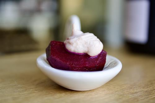 6/20 Partake Dine: Amuse: Pickled beet & berry goat cheese.